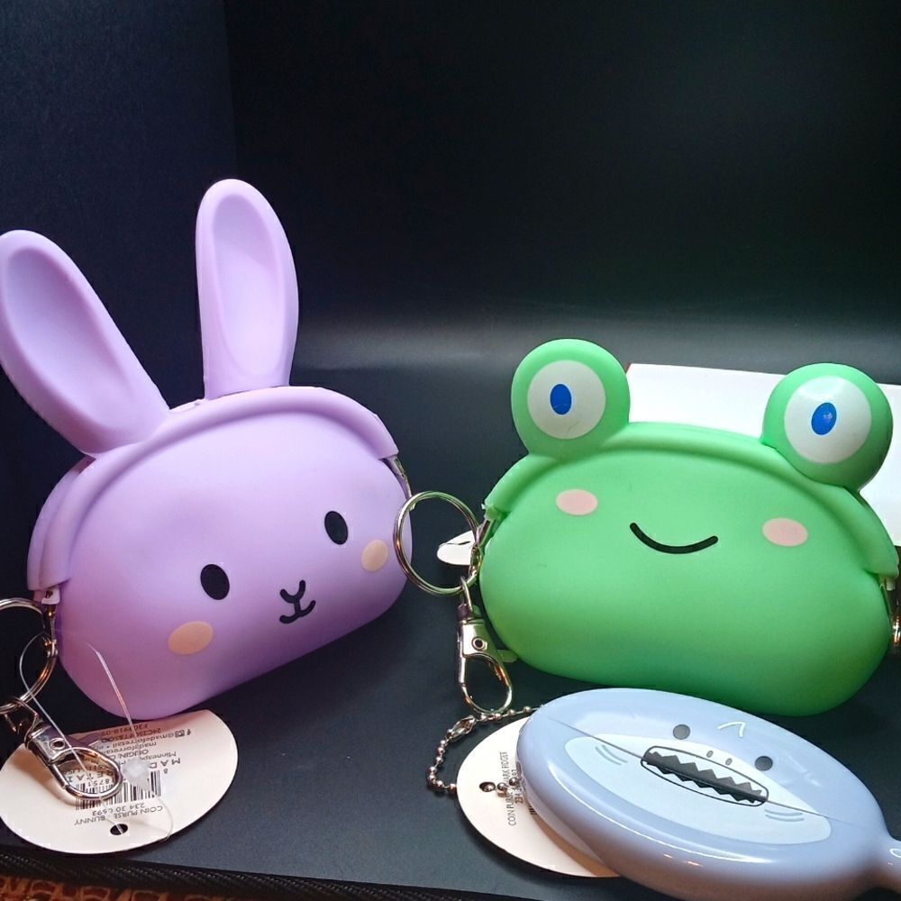 3 Coin Key Chain Purses. Purple Bunny,‎ Green Frog, and Purple Grey Shark